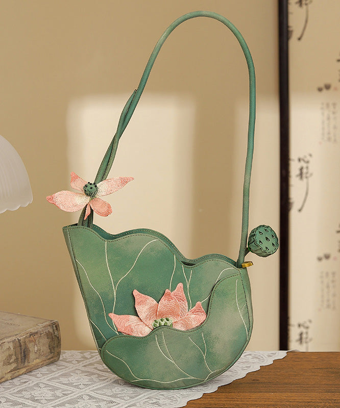 Original Design Green Lotus Embroidered CrossBody Bag