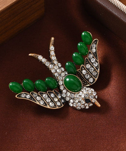 Original Design Green Sterling Silver Zircon Swallow A Pair Brooches