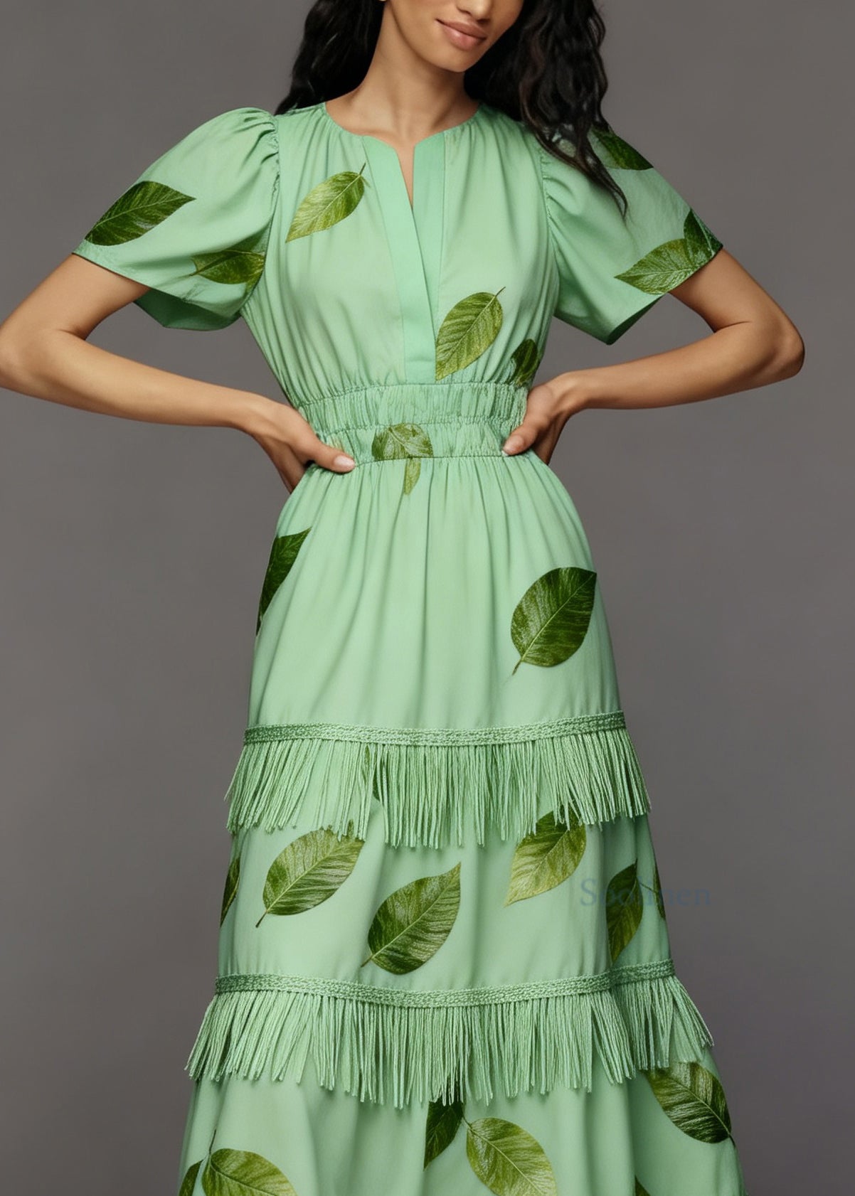 Original Design Green Tasseled Patchwork Cotton Maxi Dresses Summer
