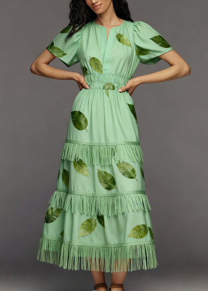Original Design Green Tasseled Patchwork Cotton Maxi Dresses Summer
