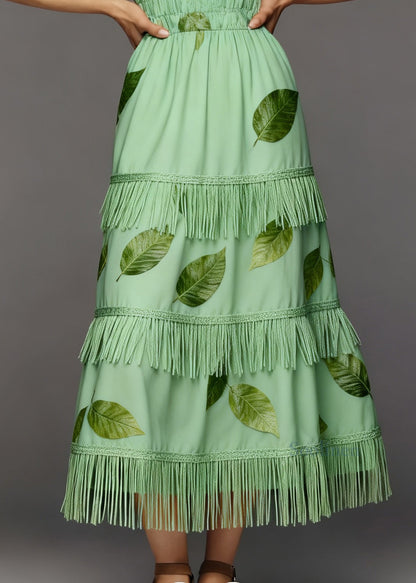 Original Design Green Tasseled Patchwork Cotton Maxi Dresses Summer