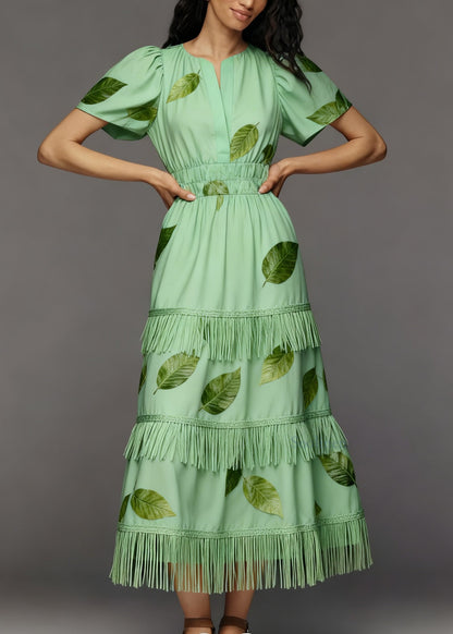 Original Design Green Tasseled Patchwork Cotton Maxi Dresses Summer