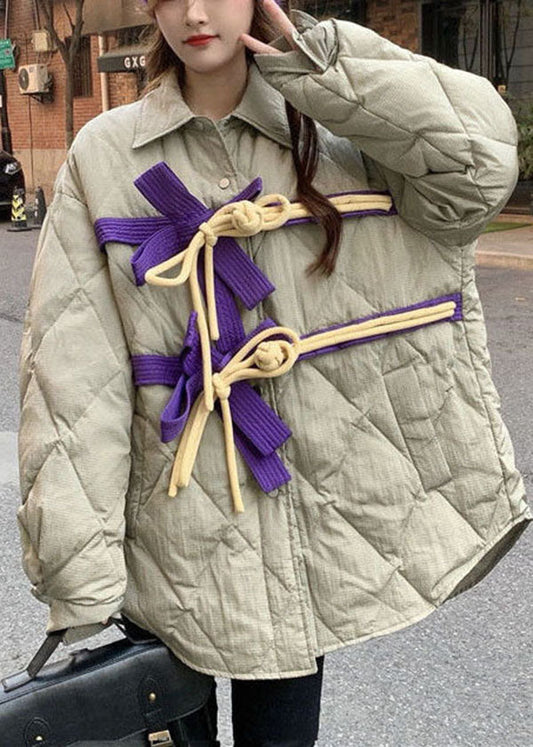 Original Design Khaki Peter Pan Kragen Schleife Orientalischen Knopf Dicke Mäntel