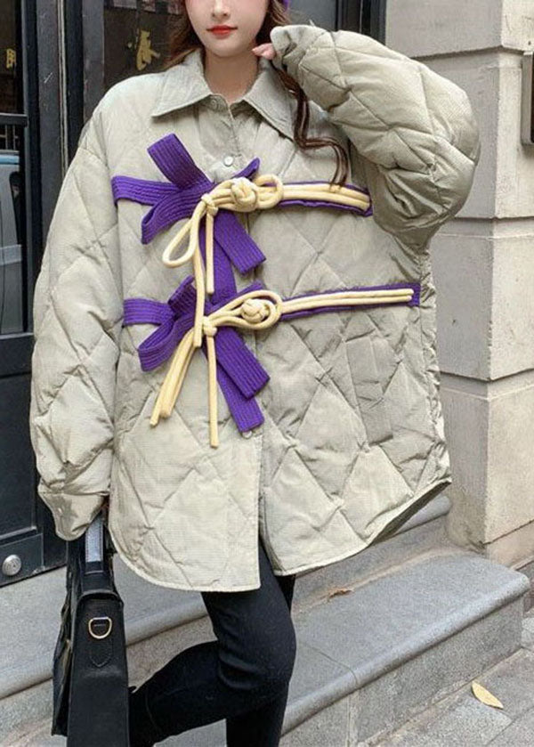 Original Design Khaki Peter Pan Kragen Schleife Orientalischen Knopf Dicke Mäntel