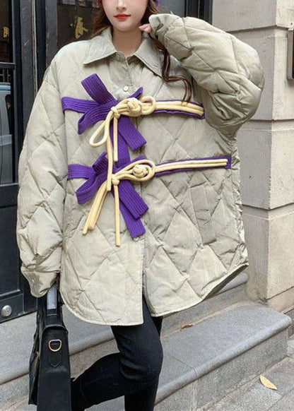 Original Design Khaki Peter Pan Kragen Schleife Orientalischen Knopf Dicke Mäntel