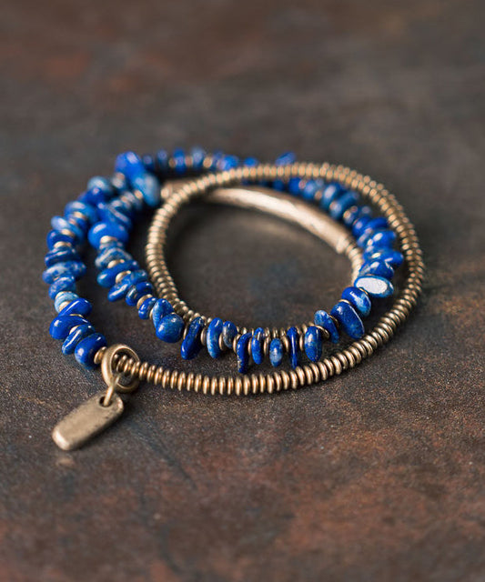 Original Design Lapis Lazuli Asymmetrical Design Copper Charm Bracelet