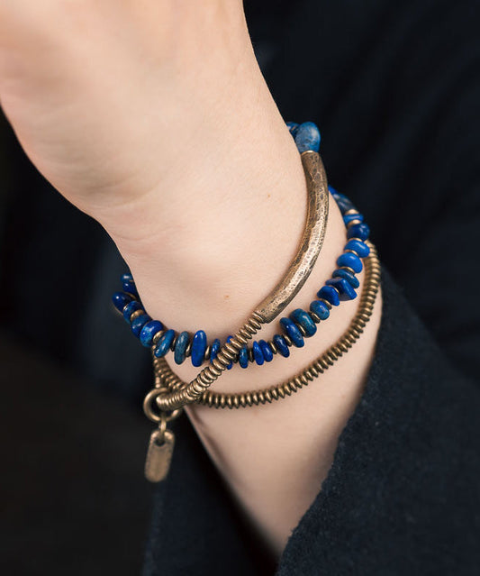 Original Design Lapis Lazuli Asymmetrical Design Copper Charm Bracelet