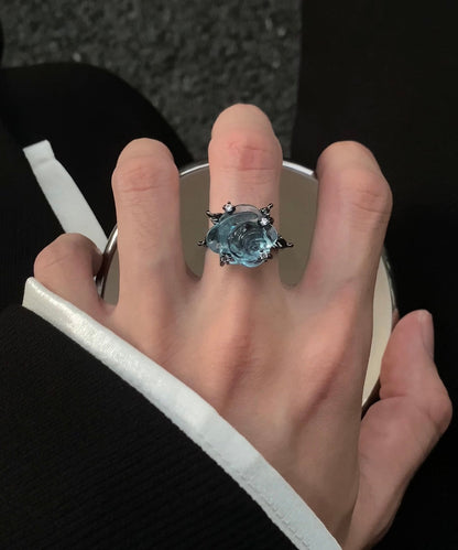 Original Design Light Blue Copper Zircon Resin Rose Open Rings Blue Copper Zircon Resin Rose Open Rings