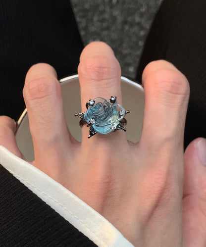 Original Design Light Blue Copper Zircon Resin Rose Open Rings Blue Copper Zircon Resin Rose Open Rings