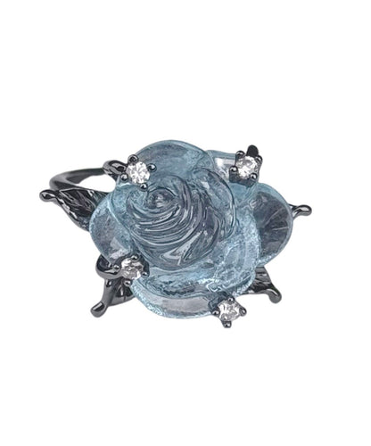 Original Design Light Blue Copper Zircon Resin Rose Open Rings Blue Copper Zircon Resin Rose Open Rings