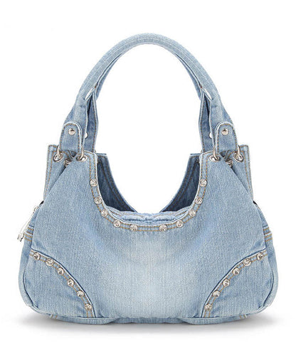 Original Design Light Blue Zircon Denim Hobo Bag