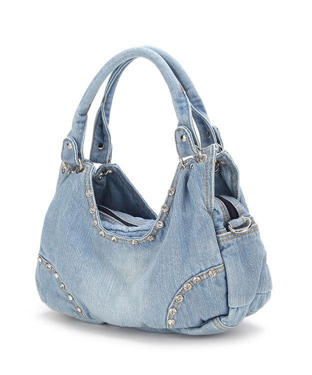 Original Design Light Blue Zircon Denim Hobo Bag