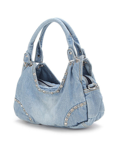 Original Design Light Blue Zircon Denim Hobo Bag