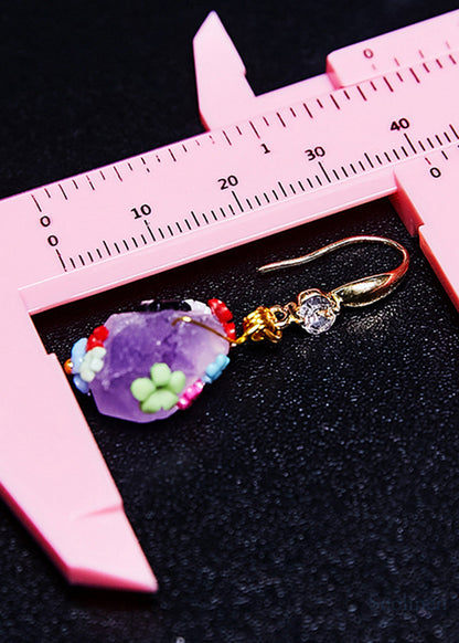 Original Design Naturally Purple Jade Multicolour Flowers Drop Earrings