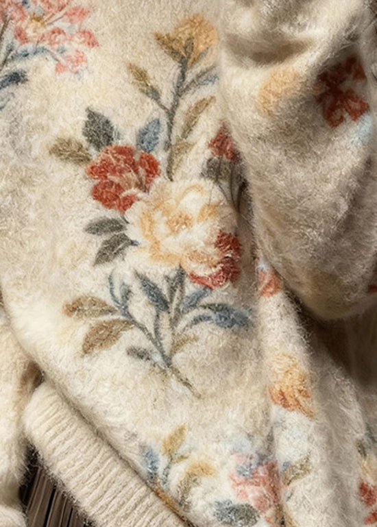 Original Design O Neck Thick Floral Knit Pullover Winter