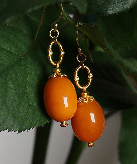 Original Design Orange Alte Gold Zirkon Bienenwachs Tropfen Ohrringe
