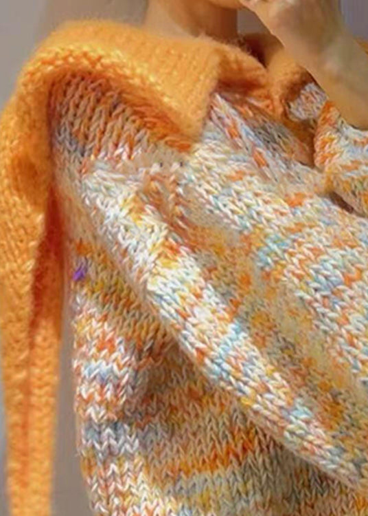 Suéter corto de punto naranja de diseño original para primavera