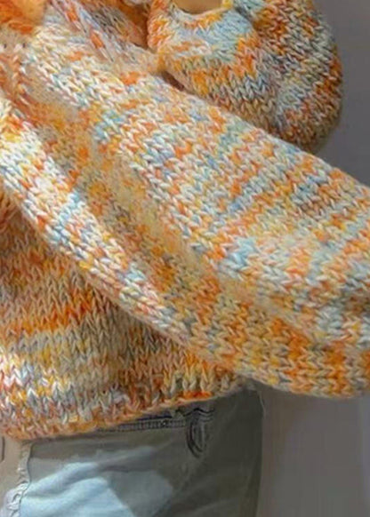 Suéter corto de punto naranja de diseño original para primavera