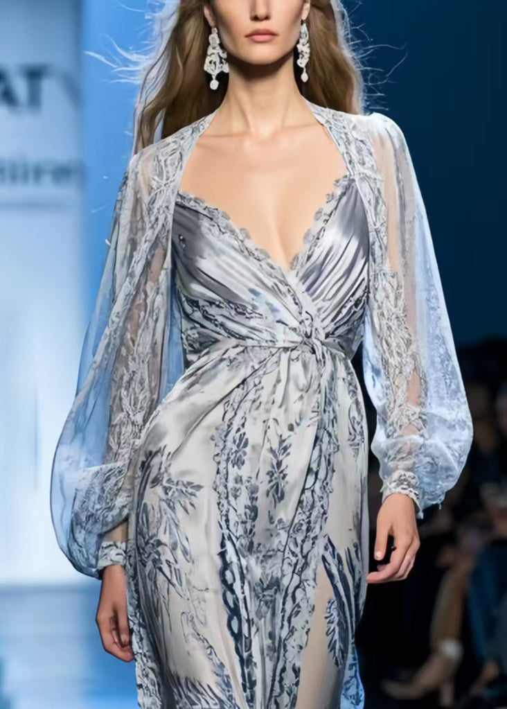 Original Design Print Draping Chiffon Dinner Dress Summer