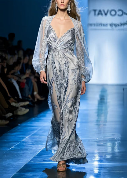 Original Design Print Draping Chiffon Dinner Dress Summer