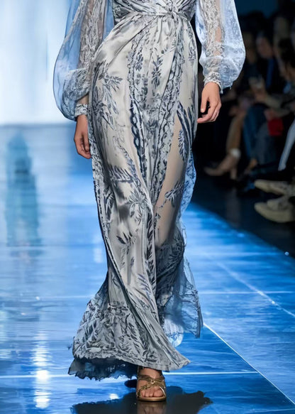 Original Design Print Draping Chiffon Dinner Dress Summer