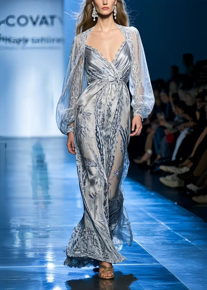 Original Design Print Draping Chiffon Dinner Dress Summer