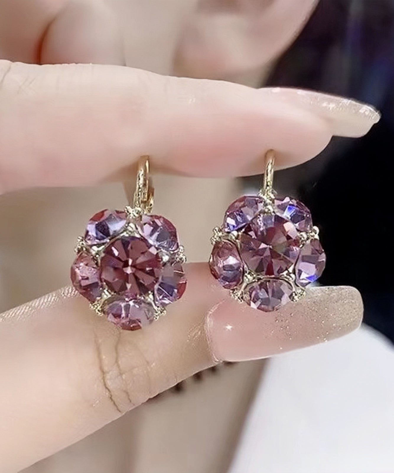 Pendientes de aro con cristales de circonita y aleación de cobre morado, diseño original