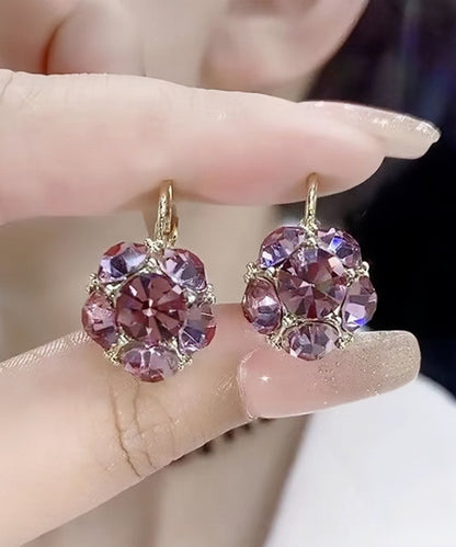 Pendientes de aro con cristales de circonita y aleación de cobre morado, diseño original