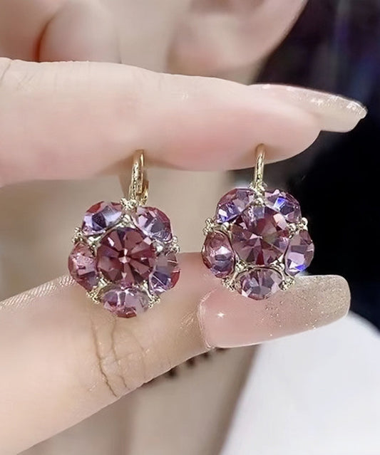 Pendientes de aro con cristales de circonita y aleación de cobre morado, diseño original