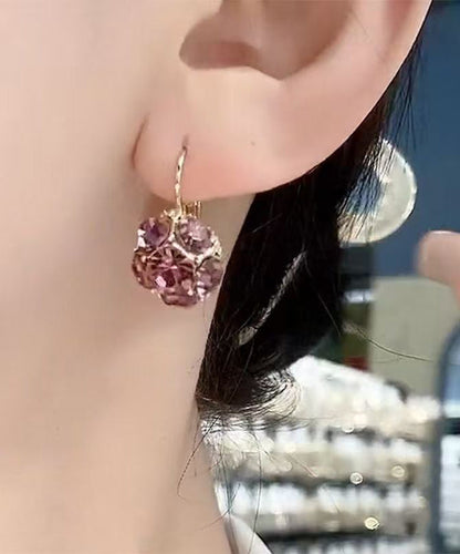 Pendientes de aro con cristales de circonita y aleación de cobre morado, diseño original