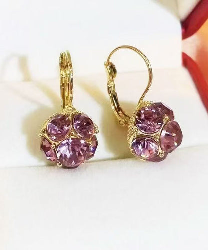 Pendientes de aro con cristales de circonita y aleación de cobre morado, diseño original