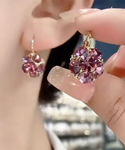 Pendientes de aro con cristales de circonita y aleación de cobre morado, diseño original