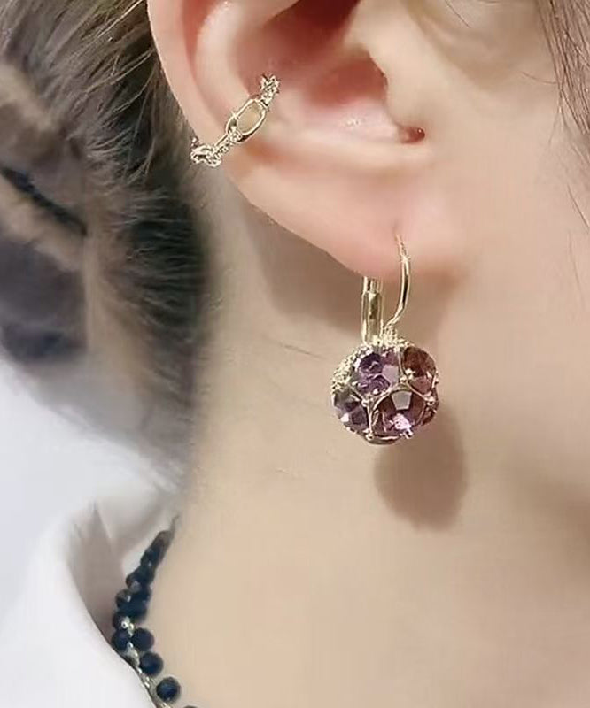 Pendientes de aro con cristales de circonita y aleación de cobre morado, diseño original