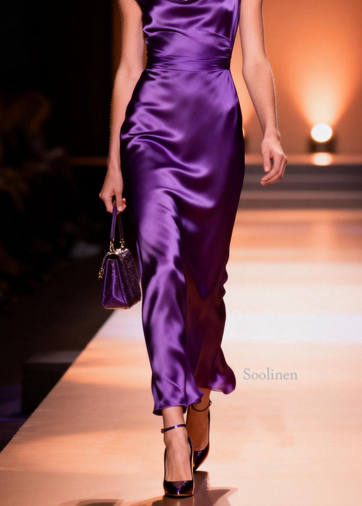 Original Design Purple V Neck Silk Long Dress Summer