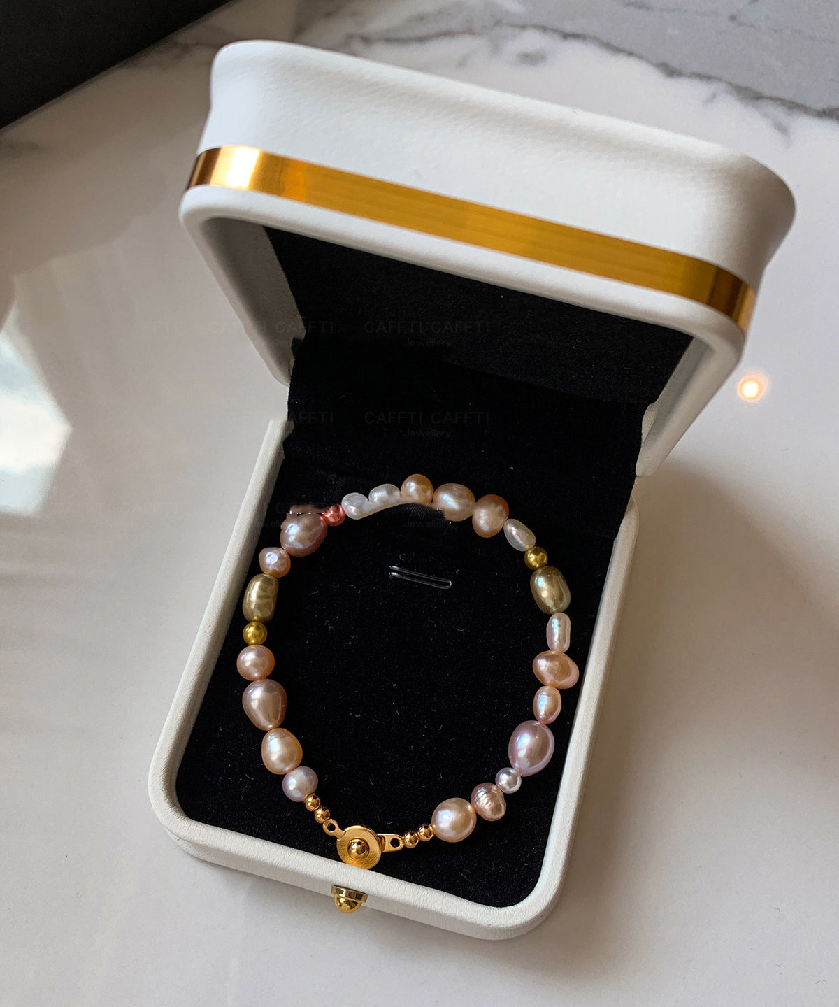 Original Design Rainbow Alloy Pearl Beading Bracelet