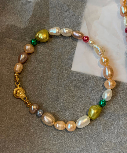 Original Design Rainbow Alloy Pearl Beading Bracelet