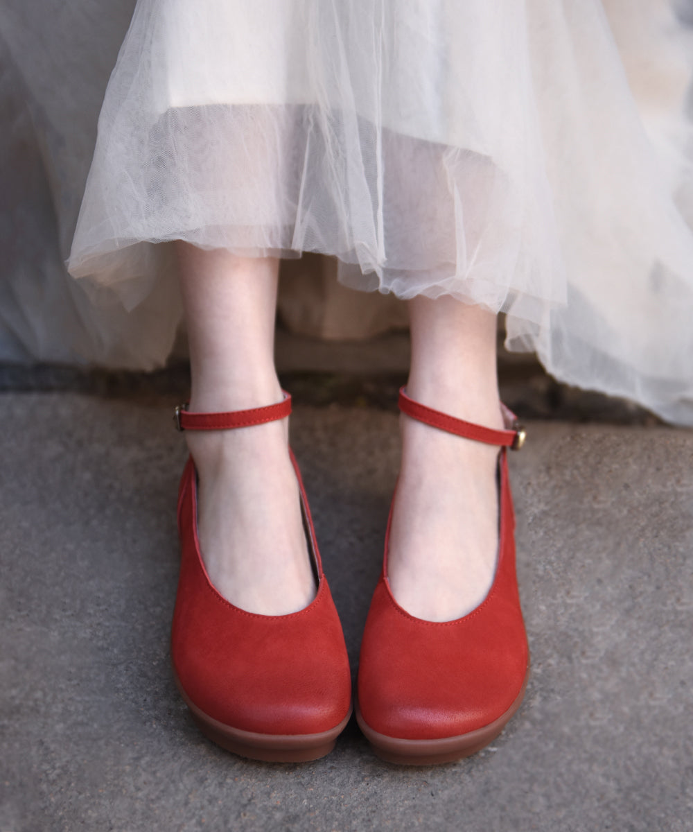 Original Design Red Buckle Strap Splicing Platform Flats Shoes