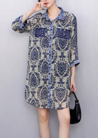 Original Design Red Print Button Denim Tops Fall