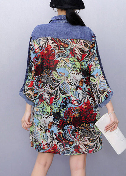 Original Design Red Print Button Denim Tops Fall