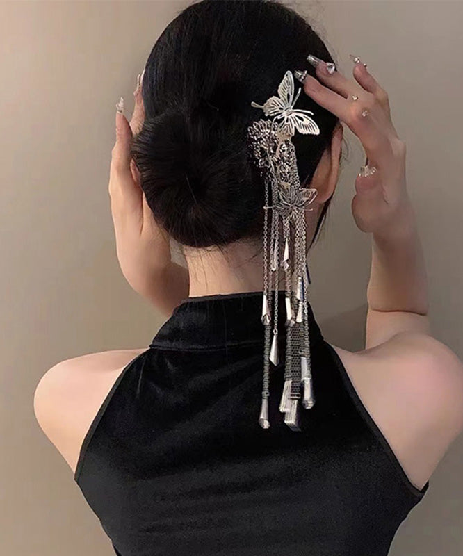 Horquilla con borla de mariposa de aleación de seda de diseño original