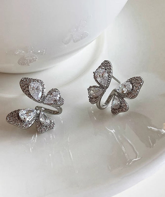 Pendientes de mariposa con diseño original de seda, cobre y circonitas doradas