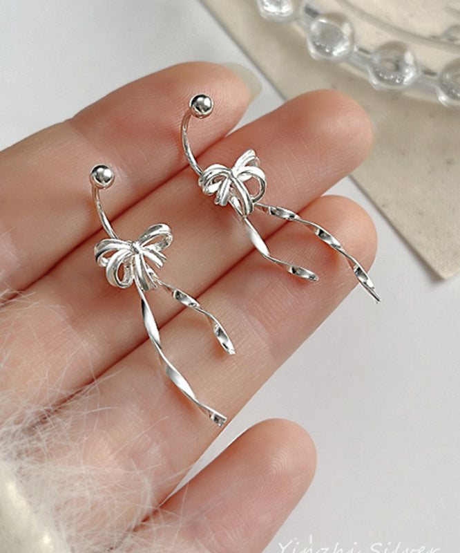 Original Design Silk Sterling Silver Bow Stud Earrings