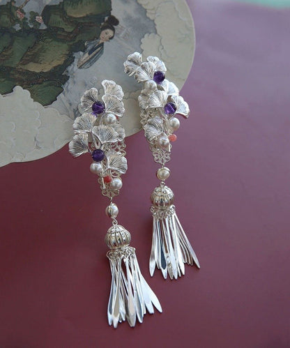 Original Design Silk Sterling Silver Ginkgo Tassel Hairpin
