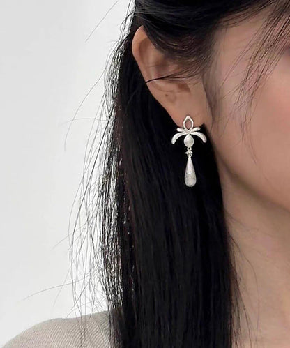 Original Design Silk Sterling Silver Hollow Out Water Droplet Drop Earrings