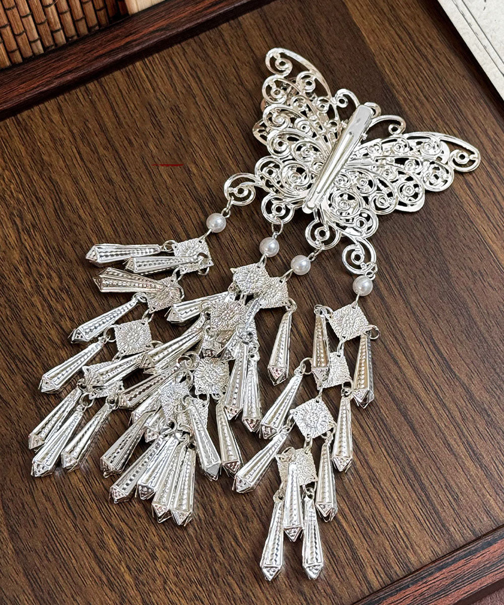 Haarnadel mit originellem Design: Seide, Sterlingsilber, Perle, Schmetterling, Quaste, Haarnadel