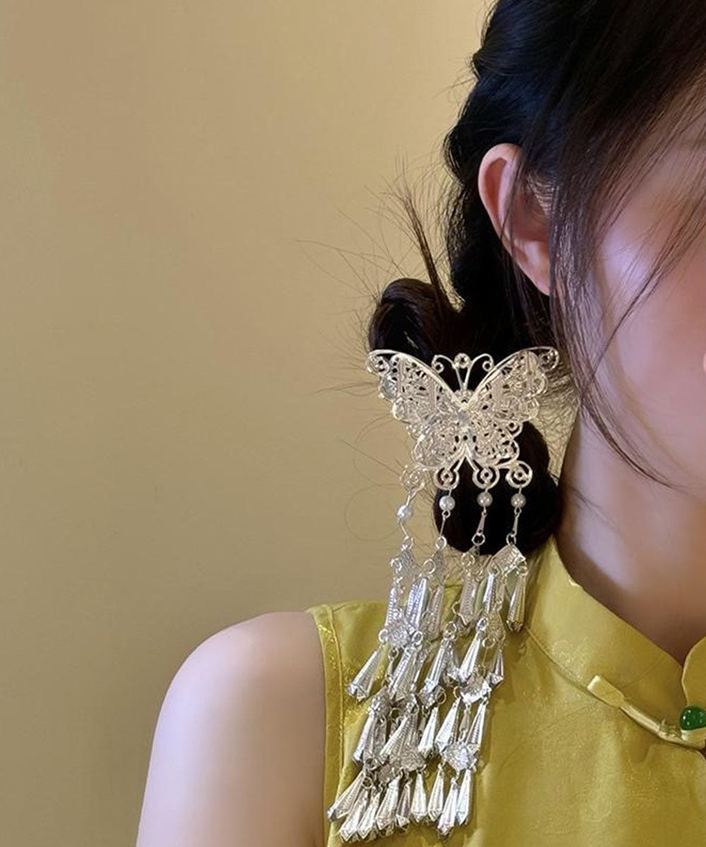 Haarnadel mit originellem Design: Seide, Sterlingsilber, Perle, Schmetterling, Quaste, Haarnadel