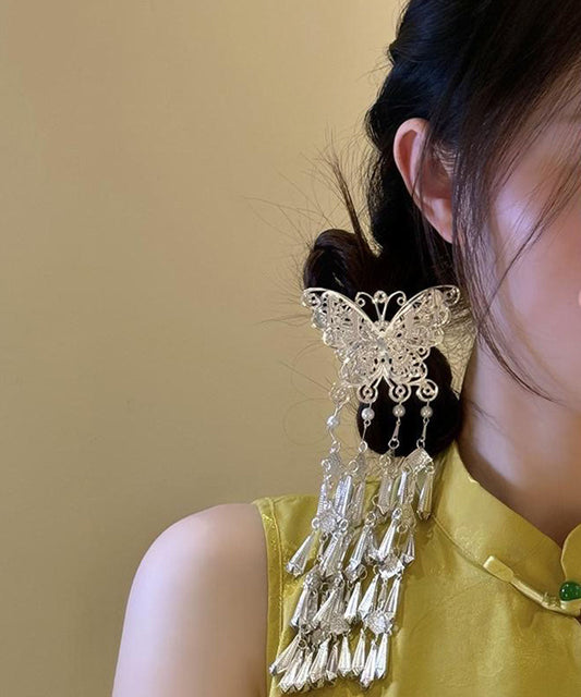 Horquilla con borla de mariposa y perla de plata de ley de seda con diseño original