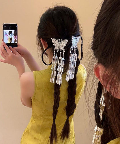 Haarnadel mit originellem Design: Seide, Sterlingsilber, Perle, Schmetterling, Quaste, Haarnadel