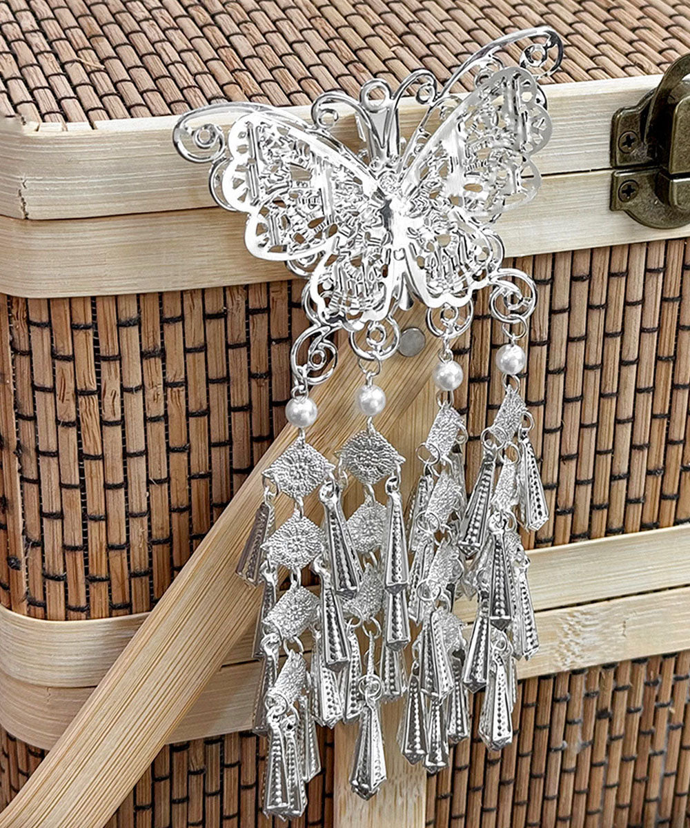 Haarnadel mit originellem Design: Seide, Sterlingsilber, Perle, Schmetterling, Quaste, Haarnadel