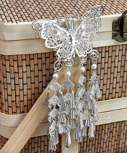 Haarnadel mit originellem Design: Seide, Sterlingsilber, Perle, Schmetterling, Quaste, Haarnadel